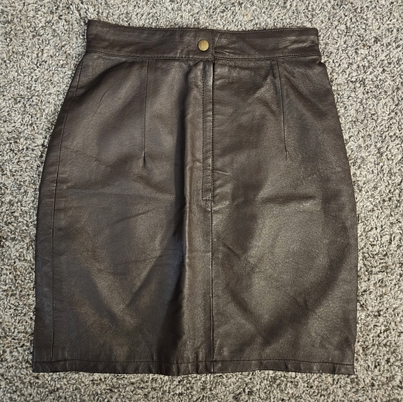 Dark Brown Leather Skirt Size 9/10 Xessorium - Picture 6 of 7